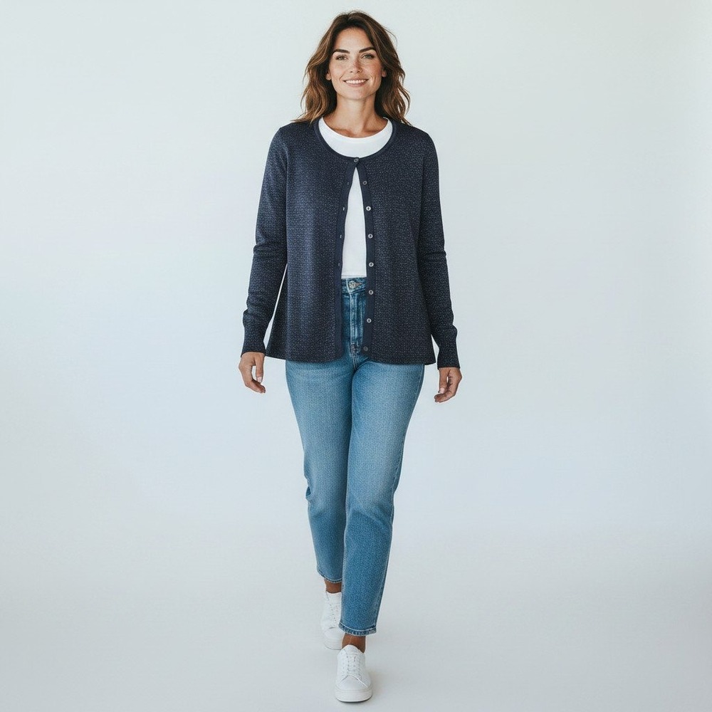 Simply Vera Vera Wang Cardigan XL Navy Blue Metallic Shimmer Button Front Knit